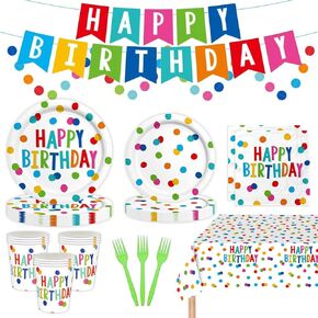Unicorn Birthday Decorations for Girls, Rainbow Unicorn Party Supplies, Unicorn Plates and Napkins, Cups, Forks, Tablecloth, and Banner for Unicorn Party Decorations, Serves 25