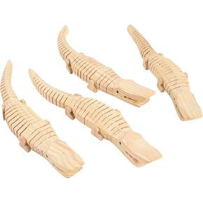 Wooden Crocodile Unfinished Wooden Wiggly Crocodile Jointed Flexible to Paint Blank Model Crafts for Arts and Crafts, Themed Birthday Party Supplies 4 pcs