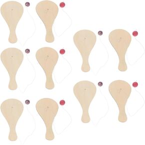 Blank Paddle Ball 10 Pcs Wooden Paddle Ball with String Unfinished Wood Paddle Rackets Kids Painting Graffiti DIY Crafts Fun and Classic Paddleball Game for Boys and Girls, Party Favor Toys
