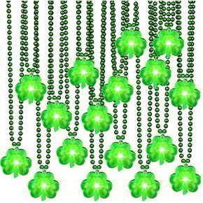 MTLEE St. Patrick's Day Accessories Green Light up Shamrocks Necklaces St Patrick Day Beads Led Green Shamrock Necklace Irish Metallic for Irish St. Patrick Party Dressing up Costume Supplies