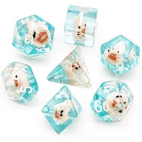 Cusdie 7-Die DND Dice, Polyhedral Dice Set Filled with Animal, for Role Playing Game Dungeons and Dragons D&D Dice（Pink Duck）