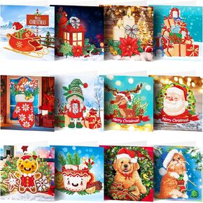 Huacan Christmas Cards DIY Diamond Painting Round Drill Greeting Thank You Cards Creative Gift 8 Packs