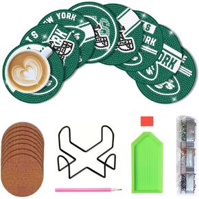 BARTOGRO 8 PCS Diamond Painting Coaster Kits ، DIY Football Diamond Art Coasters with Holder for New York Adults Diamond Art Crafts Supplies