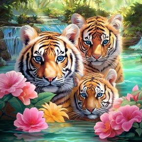 Acudotr Diamond Painting Kits for Adults, 5D DIY Diamond Art Kits for Beginners, Full Drill Diamond Painting Kits for Home Wall Decor, Tiger, 12x12 Inch