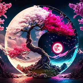 GDYEEH DIY 5D Yin and Yang Diamond Art Kits, Tree of Life Full Round Drill Sparkling Diamond Painting Picture, Diamond Painting Art Kits Craft for Adults Beginners, Home Wall Decor 12x12inch