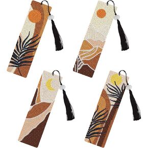 Boho Diamond Art Lundmarks - 4 PCS DIY Diamond Painting Laink kits with Valley River Pattern Gem Art Craft Histrich Gift for Reading Lover beginners ader