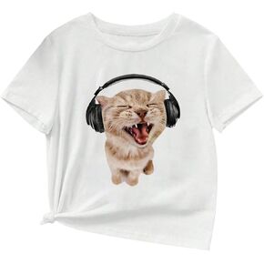 SweatyRocks Girl's Cartoon Print T Shirt Letter Print Short Sleeve Crew Neck Summer Casual Tees