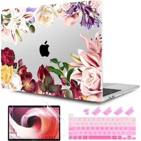 TwoL Plastic Hard Case & Keyboard Cover & Screen Protector Compatible with 2020 MacBook Pro 13 inch, M1, Roses Lily, A2251/A2289/A2338
