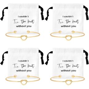 CEELGON 8 Pcs Jewelry Pouch Bridesmaid Gifts Set of 4 Linen Cotton Small Drawstring Bags & Bridesmaid Knot Bracelet Jewelry Packaging Bridesmaid Proposal Gift Bridal Party Favors Gifts (Gold)
