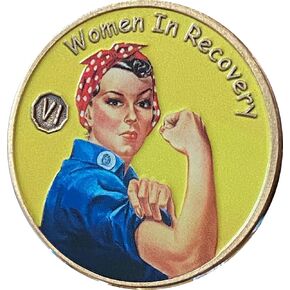 6 Year Women in Recovery Medallion Color Rosie The Riveter Serenity Prayer Sobriety Chip