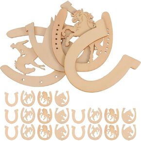 EXCEART Wood Horseshoe Design Slices 24Pcs Unfinished Wooden Horseshoes Decor Blank Wood Discs Ornament Horse Shoe Shape Wood Craft Cutout Cowboy Decoration