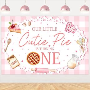 Cutie Pie 1st Birthday Decoration for Girls Pink Our Little Cutie Pie is Turning One Backdrop Pie First Birthday Banner Decorations Sweet as Pie First Bday Decoration for Birthday Supplies