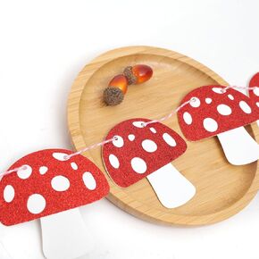 Mushroom Garland - Red Glitter Mushroom Banner, Woodland Party Decor, Mushroom Theme Birthday Decorations, Fairy Party Decor