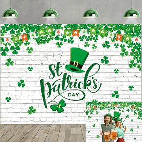 XCKALI Happy St. Patrick's Day Backdrop White Brick Wall St Patricks Day Party Decorations Green Lucky St Patricks Day Children Photography Backdrop 8x6FT