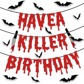 Quimoy Have a Killer Birthday Decorations, Halloween Banner Decorations, with 12 Pcs Bat Wall Sticker Décor Party,Kid Party,Haunted House Decor in Kuwait