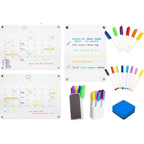 FRIDGE LIFE Clear Acrylic Calendar For Fridge. 2 Months of planning with this Double Set of Monthly Calendar + To-Do List + 14 Colorful Pens + Eraser/Holder.