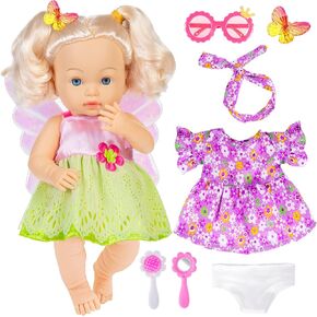 14 Inch Reborn Baby Dolls Black African American Baby Doll with Hair Doll & Accessories (1 Doll+2 Sets Clothes+7 Pcs Accessories)