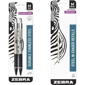 Zebra Pen M-301 Mechanical Pencil, Stainless Steel Barrel, Fine Point, 0.5mm, Black Grip, 2 Count (Pack of 1)