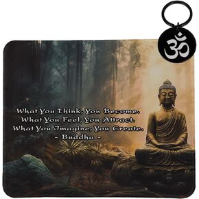 What You Think You Become Buddha Quotes - Inspirational Buddhism Quote Mouse Pad for Zen Meditation, Yoga, Spiritual Gifts - Non-Slip Rubber Base