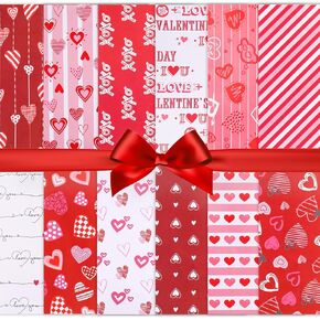PEUTIER 24 Sheets Valentine's Day Pattern Paper, 11.8X11.8 Inch Double-Sided Love Scrapbook Paper Valentine's Day Scrapbook Paper Decorative Craft Paper for DIY Card Making (12 Styles)