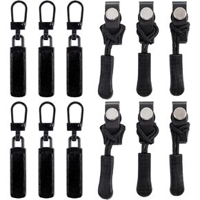 RP Remarkable Power, 12 Pack Black Zipper Repair Kit Universal Pull Replacement Detachable Pulls Tab for Backpack Clothing