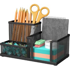 Maxgear Office Desk Organizer - 6 مقصورة قلم ودرج ، منظم سطح مكتب Meth Mesh مع Pad Eva Pad ، Caddy Black Desk ، 8.7 "× 5.5" × 5 "