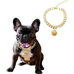 Gold Dog Chain Collar with Bell – Stylish Cuban Link, Adjustable, Lightweight & Durable Metal Necklace(Gold, 20" (Neck Fits 19"-23"))