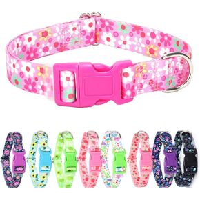 Pink Dog Collar for Medium Dogs with Flowers for Girl Dogs, Soft Nylon Adjustable Cute Female Dog Collars(Pink M)