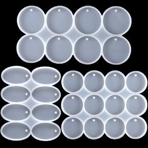 36 Cavity Flat Silicone Mold for Jewelry Making, Round Oval Keychain Mould, Circle Resin Casting Molds with Hole for DIY Earring Necklace Pendant Pet Tag Handmade Crafts
