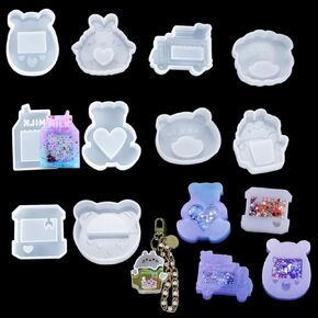FineInno 10 PCS Kawaii Resin Shaker Mold Animal Resin Molds for Epoxy, with Bear, Lamb,Chick,Beer Mug Shape Molds for Pendant Art Craft DIY