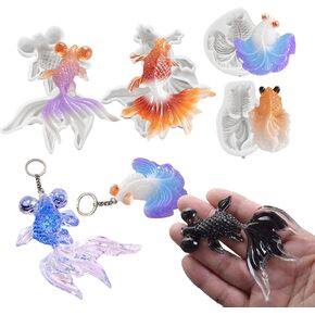 4 Pcs Koi Fish Resin Molds, Small Goldfish Silicone Molds for Resin Casting, Cute Fish Fondant Silicone Epoxy Molds for DIY Jewelry Pendant Charms Keychain Home Decor