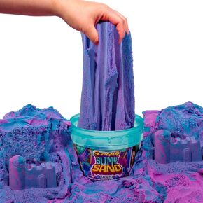 by Horizon Group USA, 4.5 lbs of Stretchable, Expandable, Moldable Non-Stick Slimy Play Sand in 3 Reusable Buckets, Purple/Blue/White