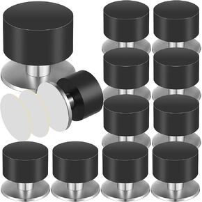 Blulu 12 Pack Stainless Steel Door Stopers with Double-Sided Adhesive Door Stop with Black Rubber Bumper Heavy Duty Door Knob Stoppers Wall Protector No Drill Door Stopper for Bathroom Home Office