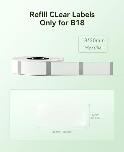 NIIMBOT Labels 0.5'' x 1.77''(13x45mm), Label Paper Only for B18 Label Maker, Waterproof, Oil-Proof Sticker Labels, 1 Roll of 125Pcs(Clear) in Saudi Arabia