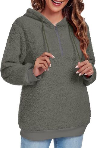 Bestbee Women's Plus Size Warm Fleece Pullover Sweaters, Long Sleeve Fuzzy Hoodies Half Zip-Up with Pockets, 2XL, Silver Grey in Saudi Arabia