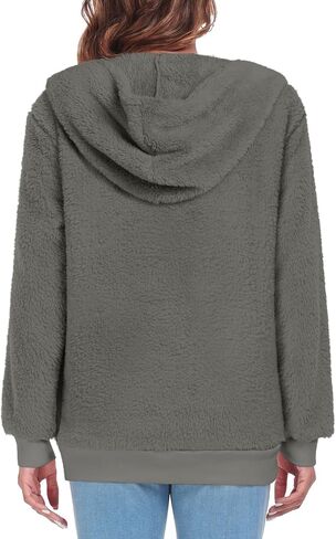 Bestbee Women's Plus Size Warm Fleece Pullover Sweaters, Long Sleeve Fuzzy Hoodies Half Zip-Up with Pockets, 2XL, Silver Grey in Saudi Arabia