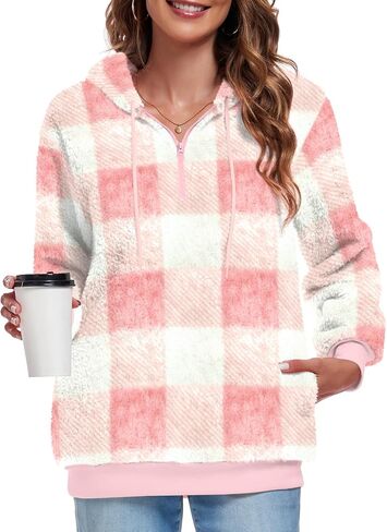 Bestbee Women's Plus Size Warm Fleece Pullover Sweaters, Long Sleeve Fuzzy Hoodies Half Zip-Up with Pockets, 2XL, Silver Grey in Saudi Arabia