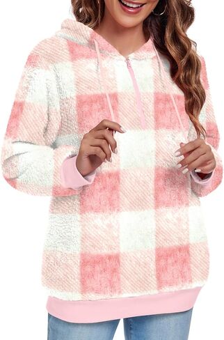 Bestbee Women's Plus Size Warm Fleece Pullover Sweaters, Long Sleeve Fuzzy Hoodies Half Zip-Up with Pockets, 2XL, Silver Grey in Saudi Arabia