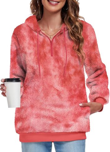 Bestbee Women's Plus Size Warm Fleece Pullover Sweaters, Long Sleeve Fuzzy Hoodies Half Zip-Up with Pockets, 2XL, Silver Grey in Saudi Arabia