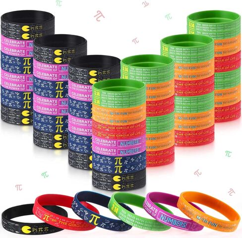 Cunno 60/120 Pcs Pi Day Silicone Bracelets Bulk Funny Math Wristband Gift Mathematics Day Educational Prizes for Students Teachers Math Lover Graduation Classroom Party Favor(120 Pcs) in Saudi Arabia