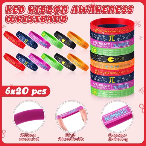 Cunno 60/120 Pcs Pi Day Silicone Bracelets Bulk Funny Math Wristband Gift Mathematics Day Educational Prizes for Students Teachers Math Lover Graduation Classroom Party Favor(120 Pcs) in Saudi Arabia