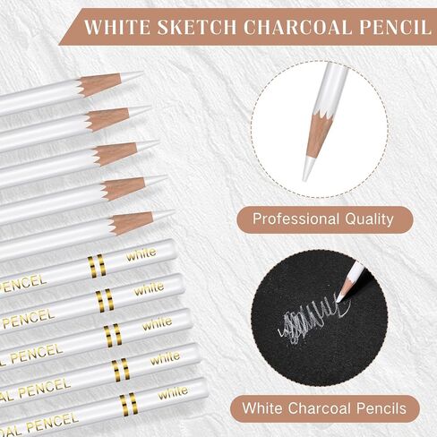100 Pcs Charcoal Pencils Drawing Set, Charcoal Pencils bulk for Drawing Sketching Shading Blending Portrait Beginners and Artists(White,White Style) in Kuwait