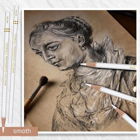 100 Pcs Charcoal Pencils Drawing Set, Charcoal Pencils bulk for Drawing Sketching Shading Blending Portrait Beginners and Artists(White,White Style) in Kuwait