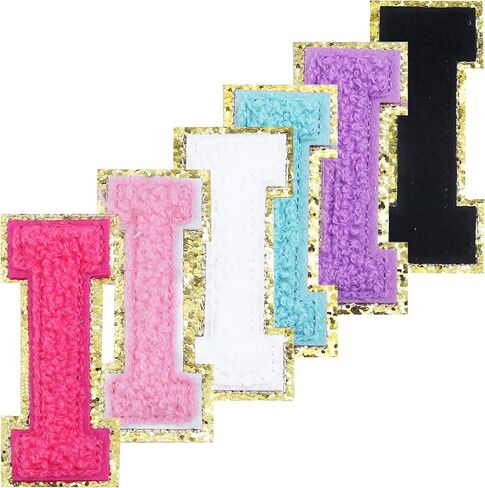 6Pcs 3.1 Inch Iron on Chenille Letter Patches, Glitter Preppy Varsity Letter Patches for Clothes and Hats, Alphabet Cloth Patch for Team Costume Decoration(Mixed Color, I) in Saudi Arabia