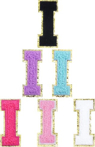 6Pcs 3.1 Inch Iron on Chenille Letter Patches, Glitter Preppy Varsity Letter Patches for Clothes and Hats, Alphabet Cloth Patch for Team Costume Decoration(Mixed Color, I) in Saudi Arabia