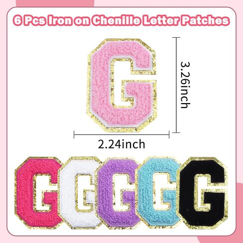 6Pcs 3.1 Inch Iron on Chenille Letter Patches, Glitter Preppy Varsity Letter Patches for Clothes and Hats, Alphabet Cloth Patch for Team Costume Decoration(Mixed Color, I) in Saudi Arabia