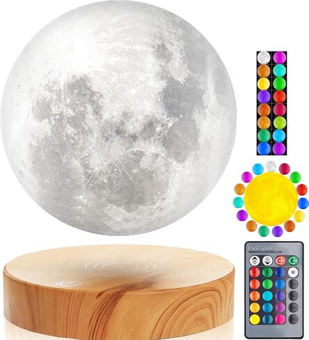 VGAzer Levitating Moon Lamp,Floating and Spinning in Air Freely with 3D Printing LED Moon Lamp Has 20 Modes for Unique Gifts,Room Decor,Night Light,Office Desk Toys (Wooden Base 16 Colors) in Saudi Arabia