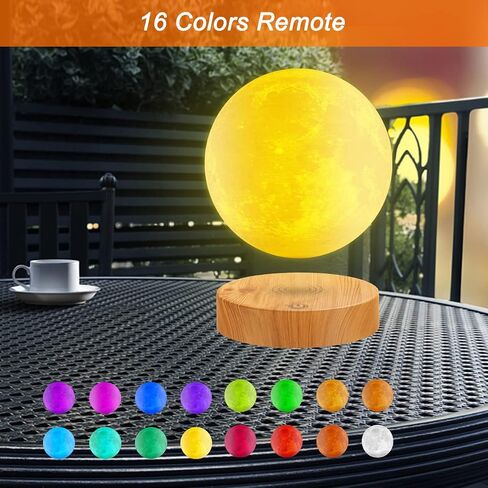 VGAzer Levitating Moon Lamp,Floating and Spinning in Air Freely with 3D Printing LED Moon Lamp Has 20 Modes for Unique Gifts,Room Decor,Night Light,Office Desk Toys (Wooden Base 16 Colors) in Saudi Arabia