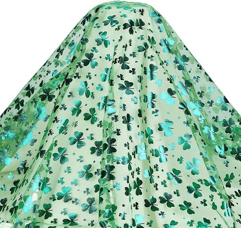 MAYJOYDIY 3.3yards Foil Covers Organza Mesh Fabric 59inch Wide Green Tulle Fabric Sparkling Lucky Clover Organza Fabric Tulle for St.Patrick's Day Party DIY Craft Making Gift Wrap in Saudi Arabia