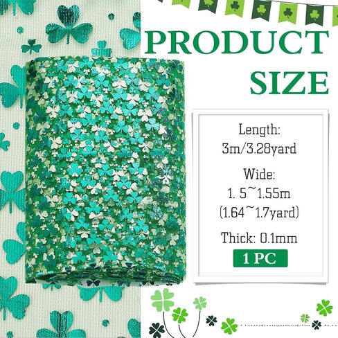 MAYJOYDIY 3.3yards Foil Covers Organza Mesh Fabric 59inch Wide Green Tulle Fabric Sparkling Lucky Clover Organza Fabric Tulle for St.Patrick's Day Party DIY Craft Making Gift Wrap in Saudi Arabia
